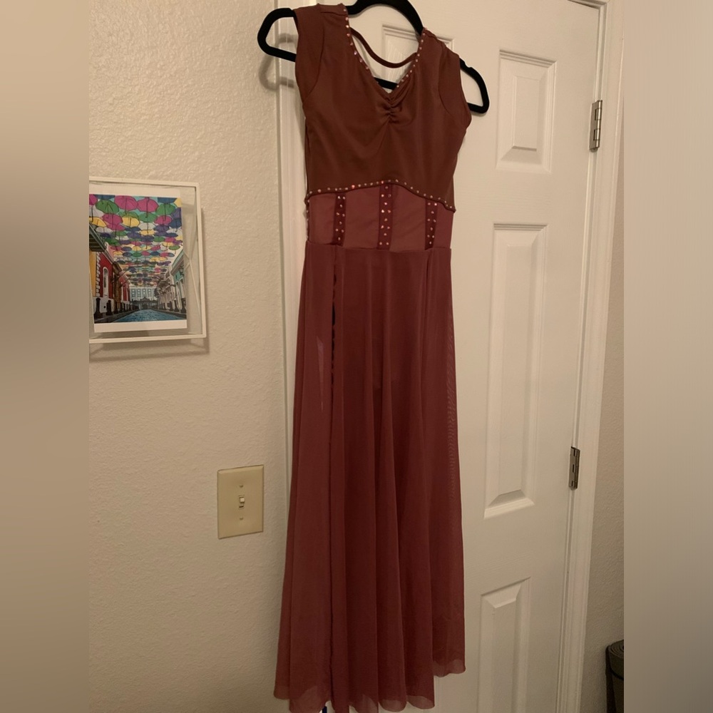 Burgundy flowing contemporary dance costume